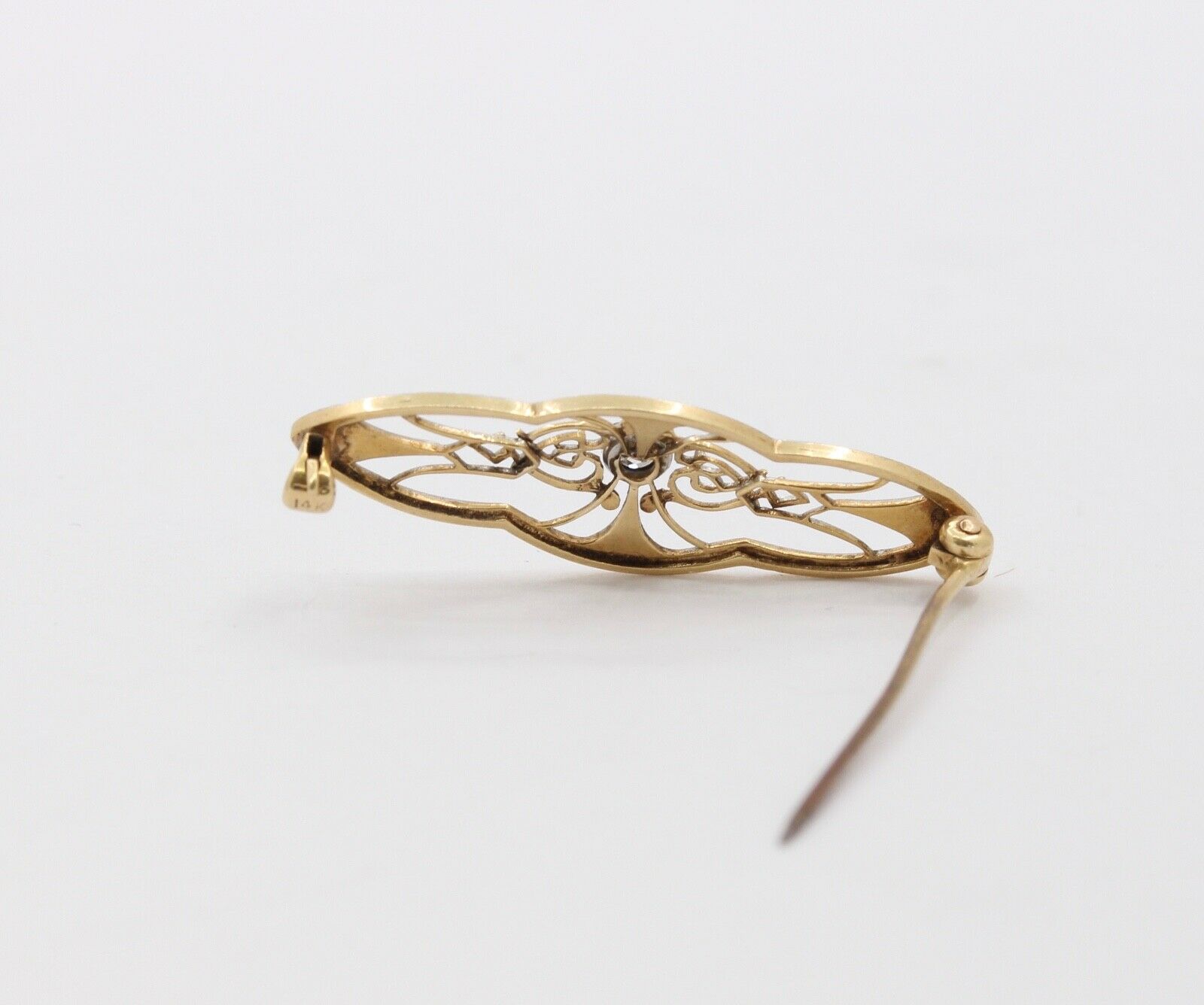 Vintage Art Deco 14K Yellow and White Gold Diamond Brooch Pin
