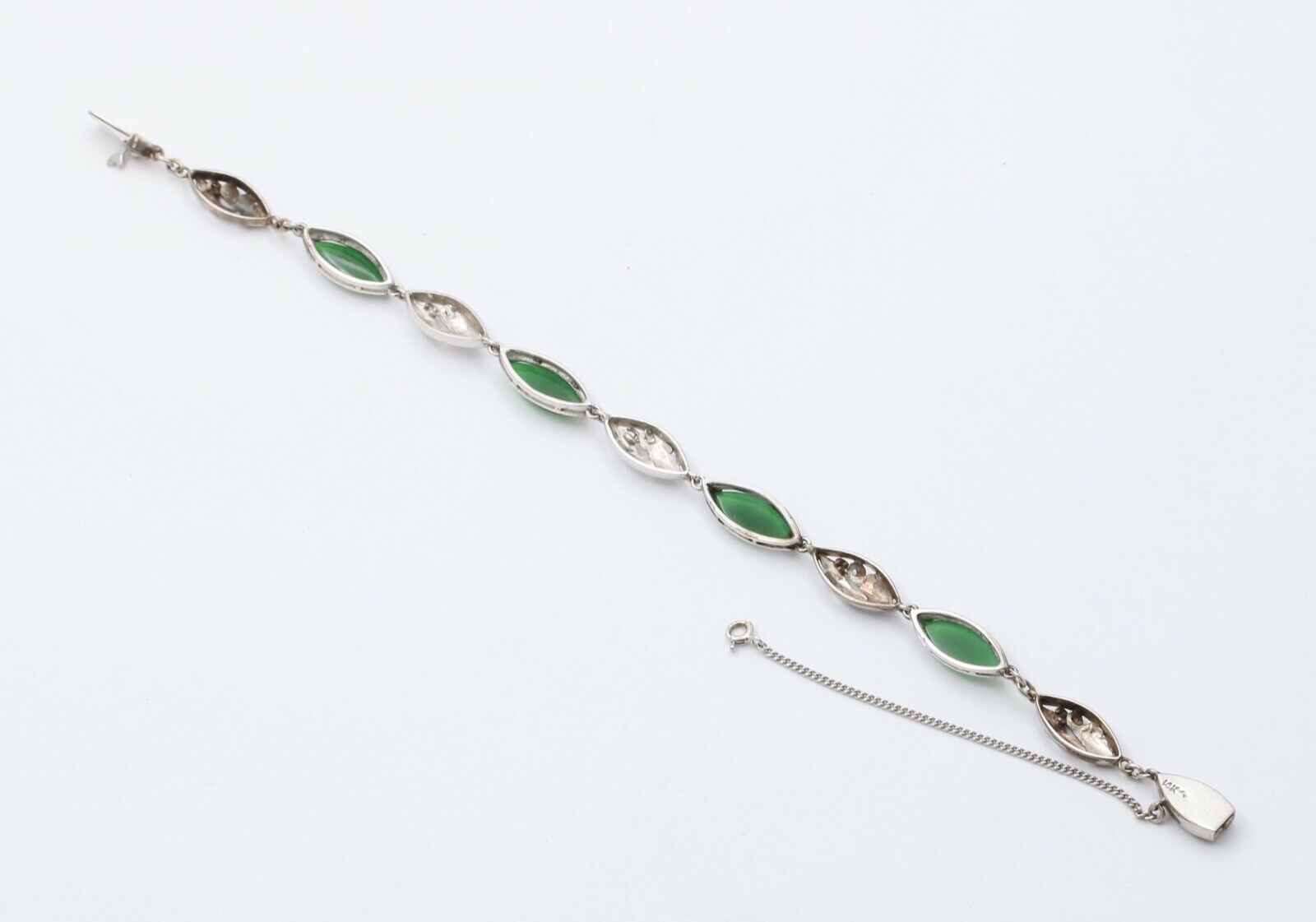 Vintage Green Jade 14K White Gold Bracelet