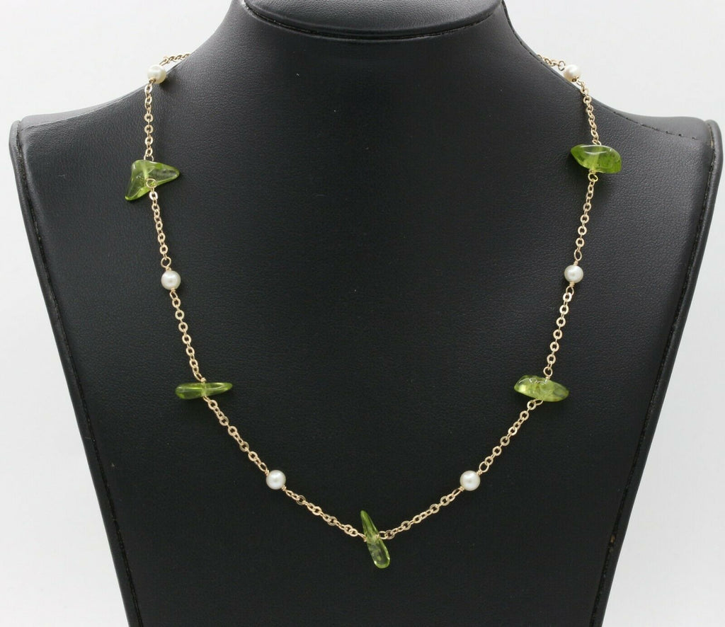 Vintage 14K Yellow Gold Peridot Pearl Necklace