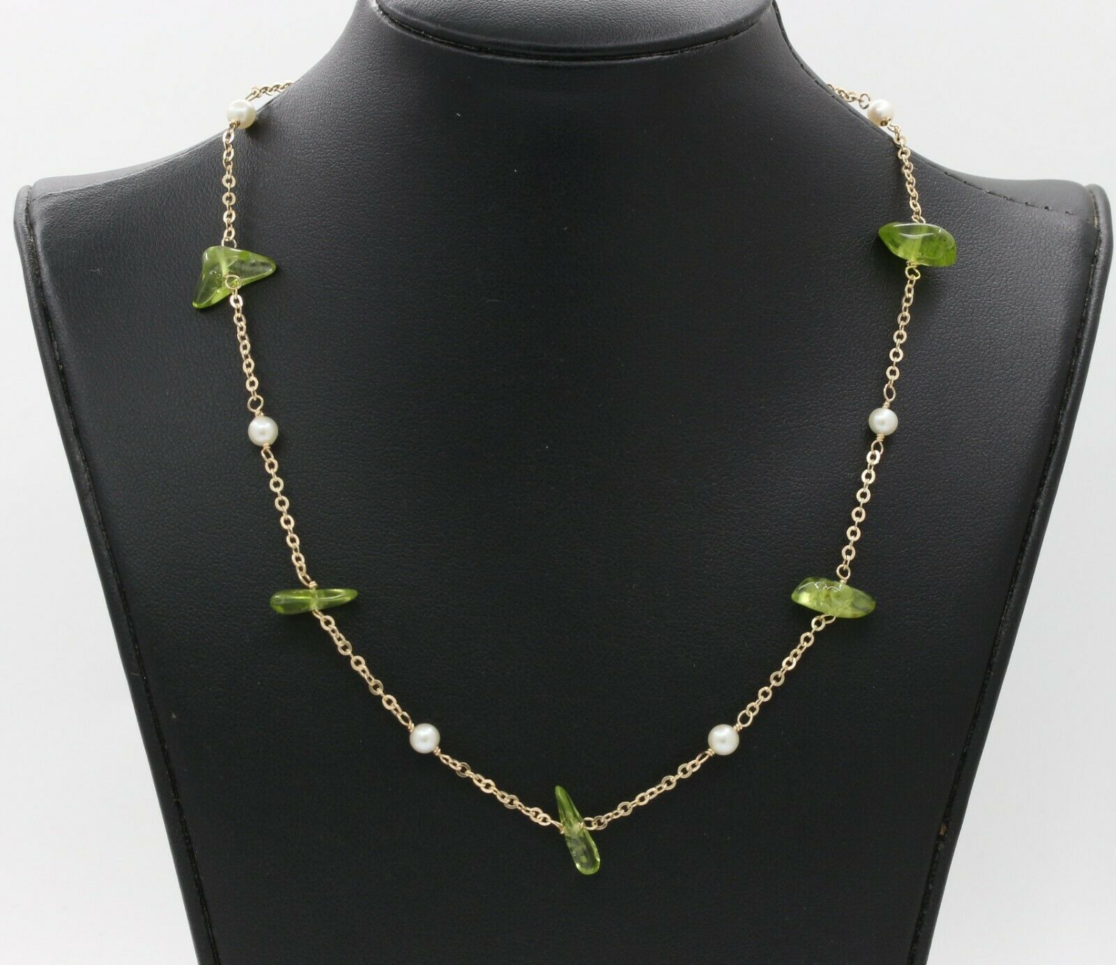 Vintage 14K Yellow Gold Peridot Pearl Necklace