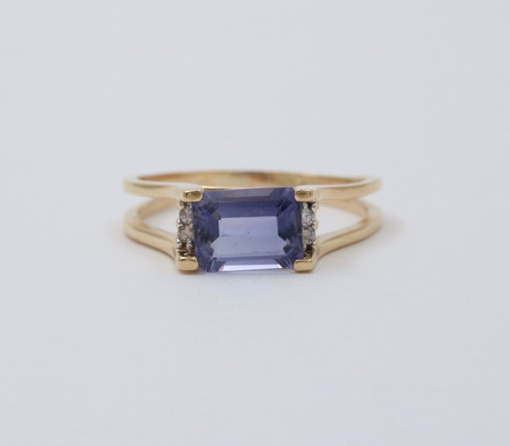 Vintage Purple Stone Diamonds 14K Yellow Gold Ring