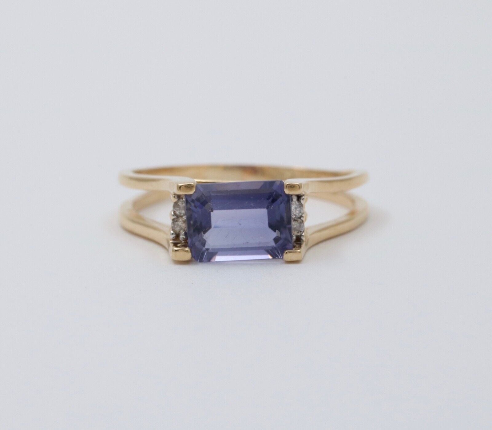 Vintage Purple Stone Diamonds 14K Yellow Gold Ring