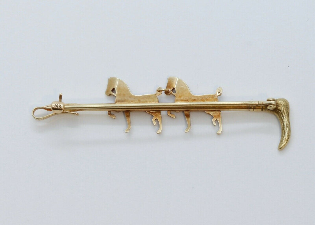 Victorian Horse and Crop 14K Yellow Gold Seed Pearls Brooch Pin