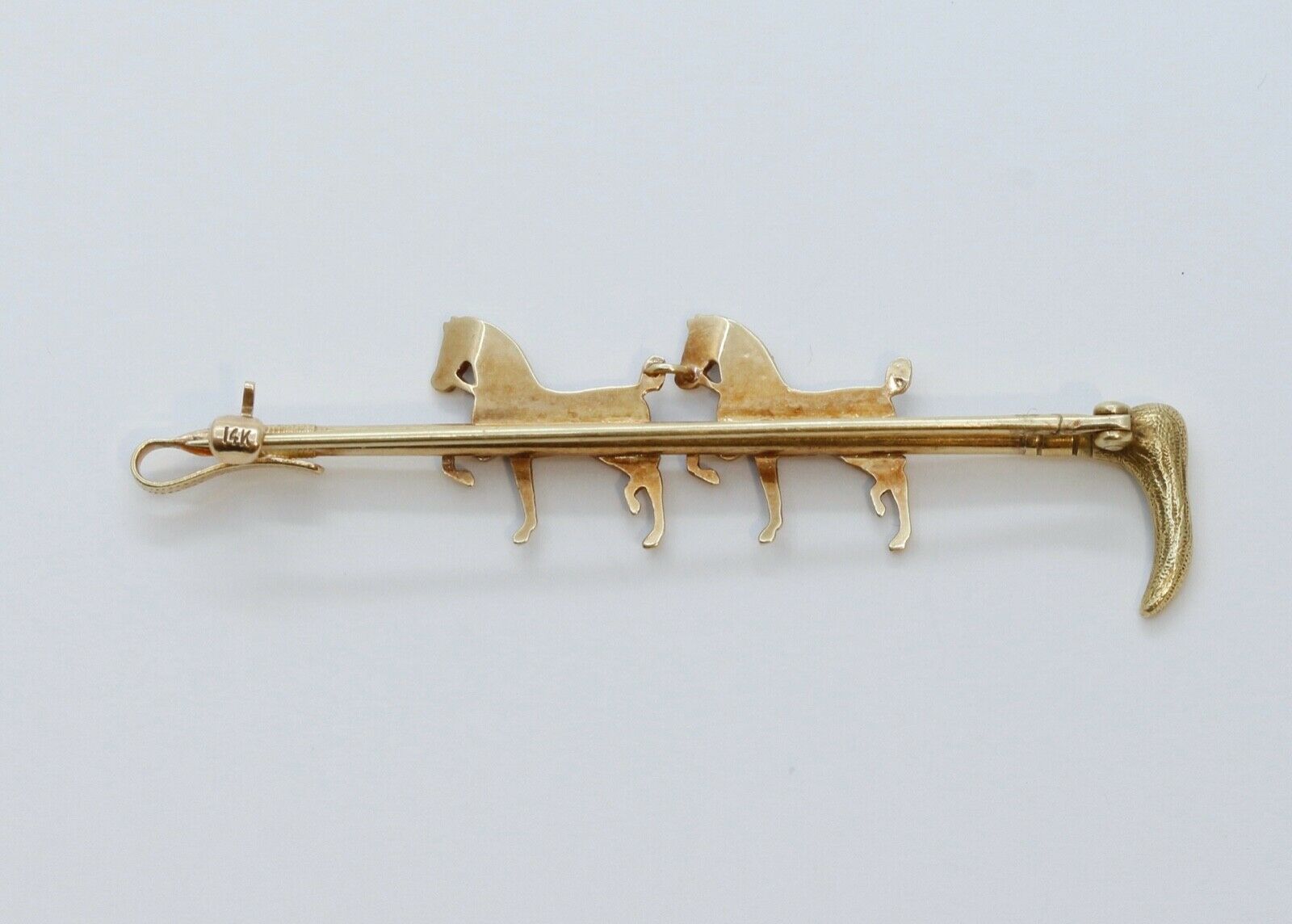 Victorian Horse and Crop 14K Yellow Gold Seed Pearls Brooch Pin