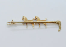 Load image into Gallery viewer, Victorian Horse and Crop 14K Yellow Gold Seed Pearls Brooch Pin
