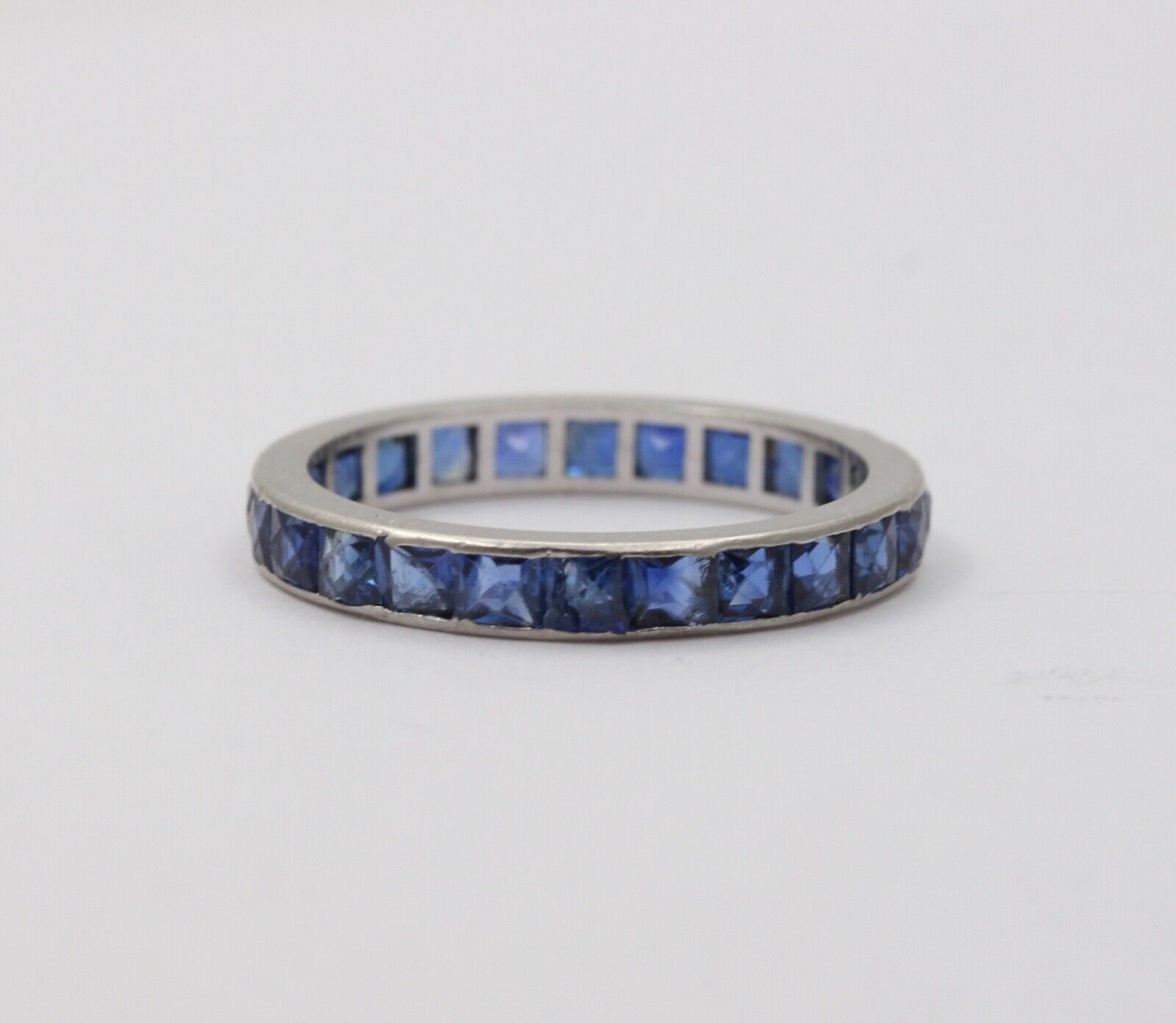 Vintage Platinum French Cut Sapphires Eternity Band