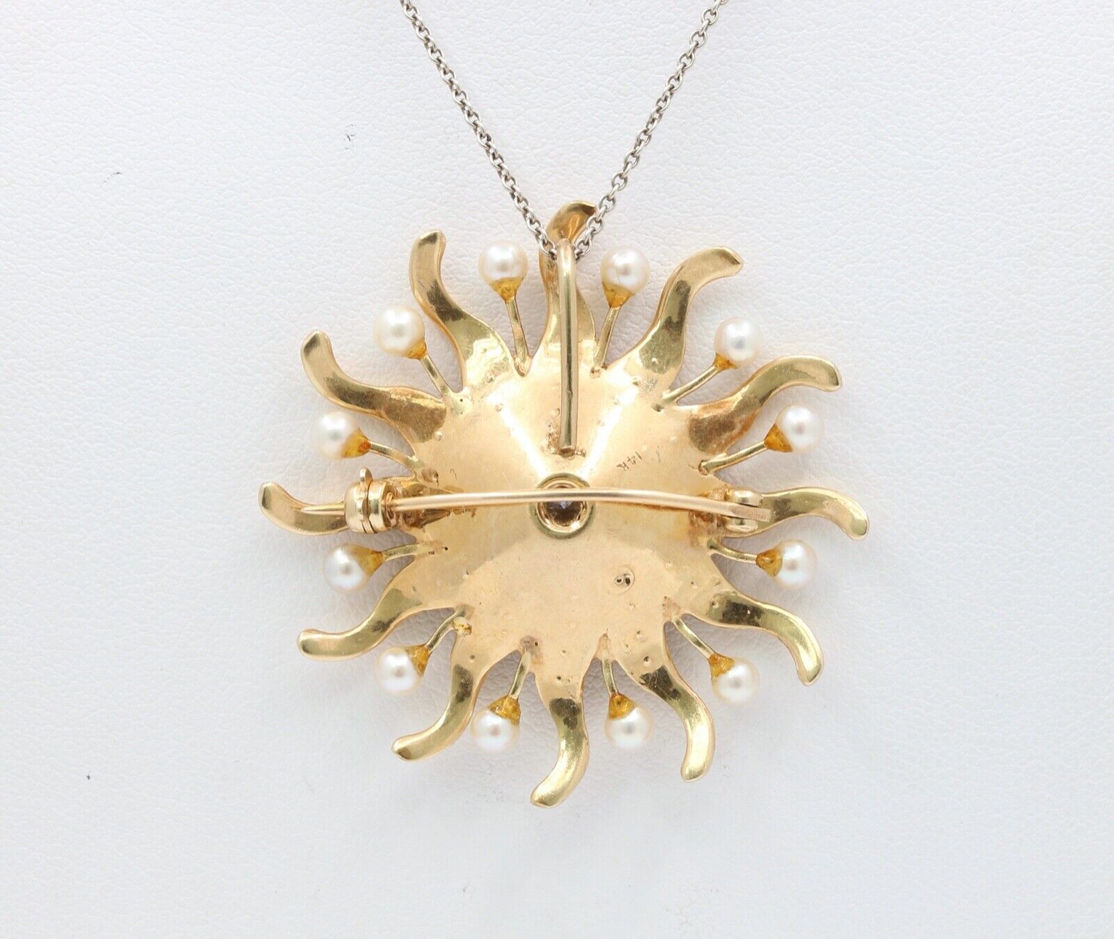 Antique Sunburst Diamonds Seed Pearls Brooch Pendant