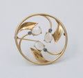 Vintage Moonstones Sapphires 14K YG Flower Brooch