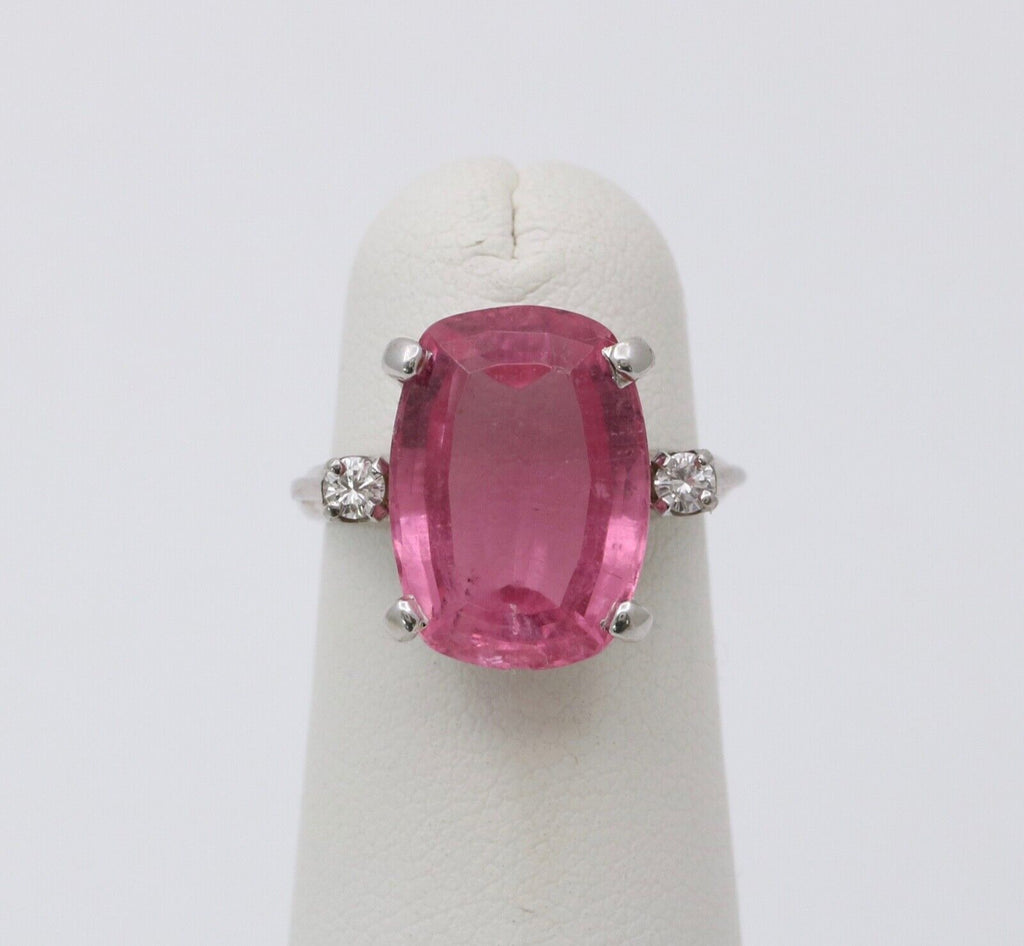 Vintage Pink Tourmaline Diamonds 14K White Gold Cocktail Ring