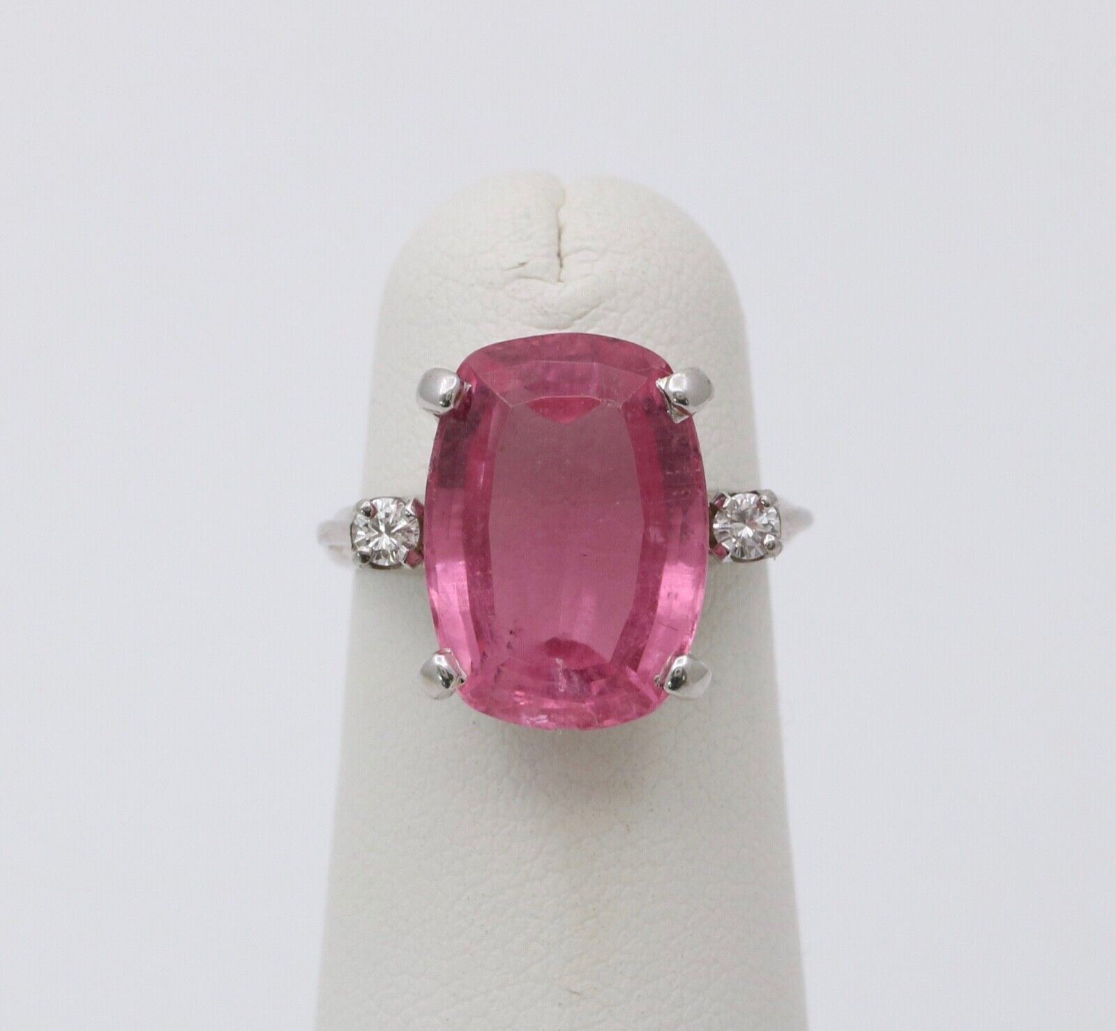 Vintage Pink Tourmaline Diamonds 14K White Gold Cocktail Ring