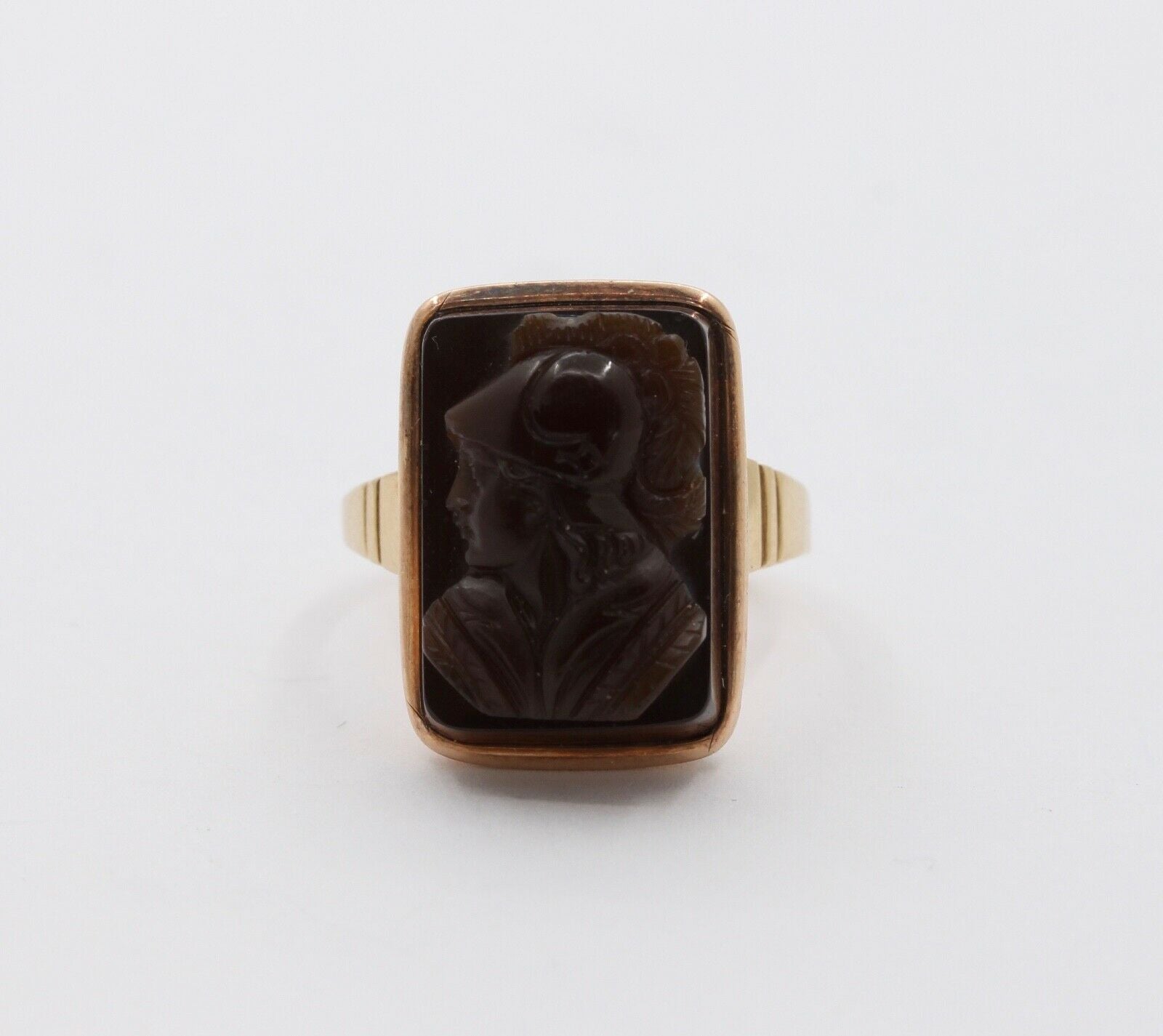Vintage 14K Yellow Gold Mens Ladies Unisex Carved Roman Portrait Ring