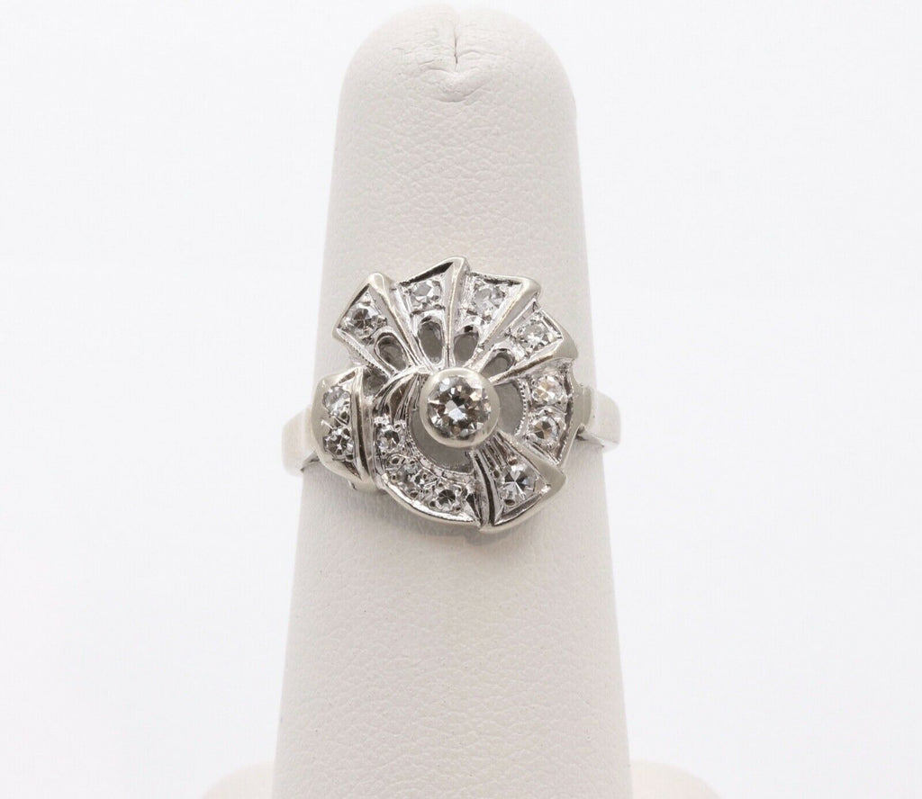 Stylish Art Deco Ladies 14K White Gold Diamonds Ring
