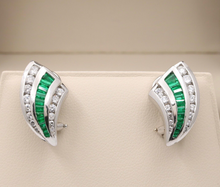 Load image into Gallery viewer, Charles Krypell Platinum Diamond And Emerald Earrings
