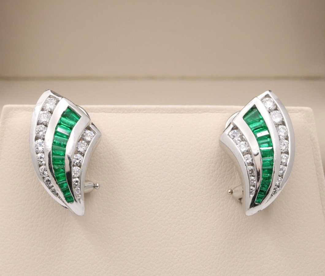 Charles Krypell Platinum Diamond And Emerald Earrings