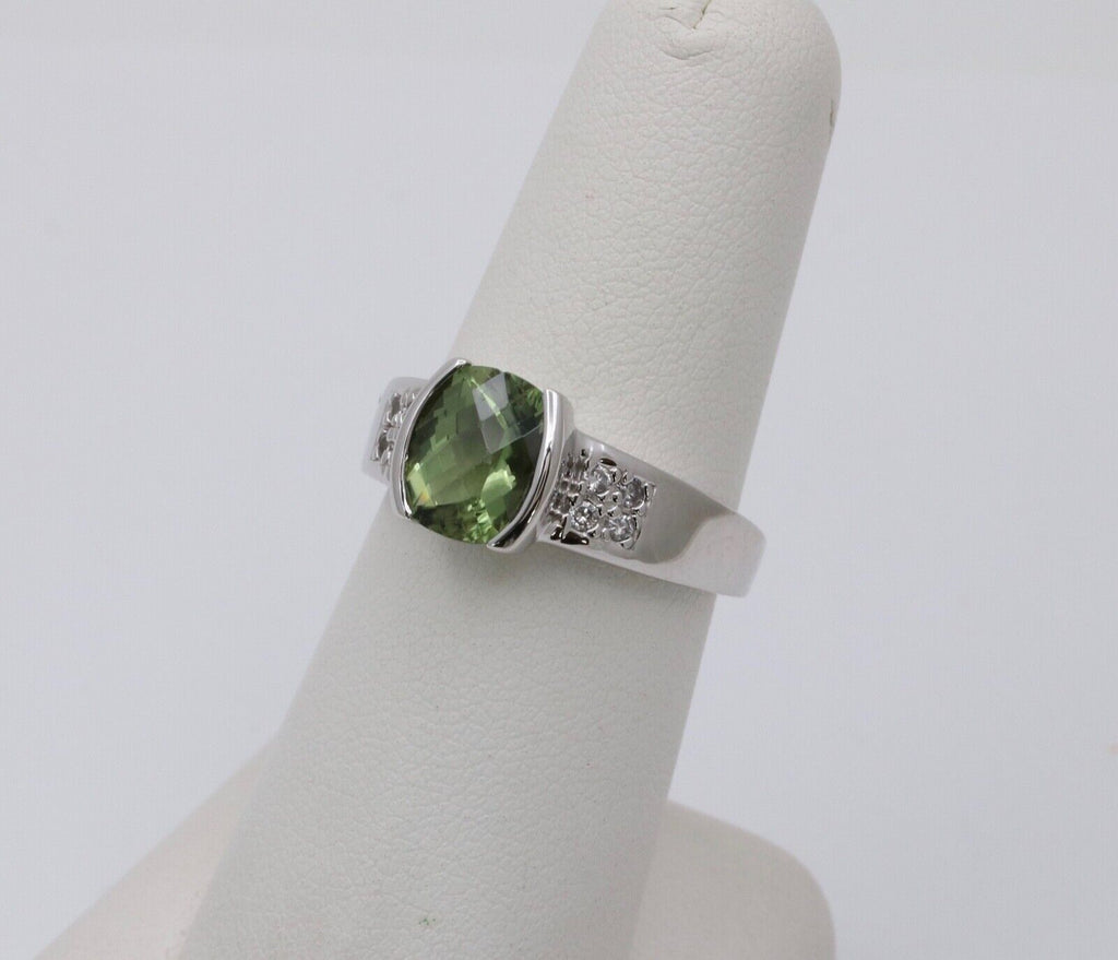 Vintage 14K White Gold Green Tourmaline and Diamond Ring, Engagement Ring