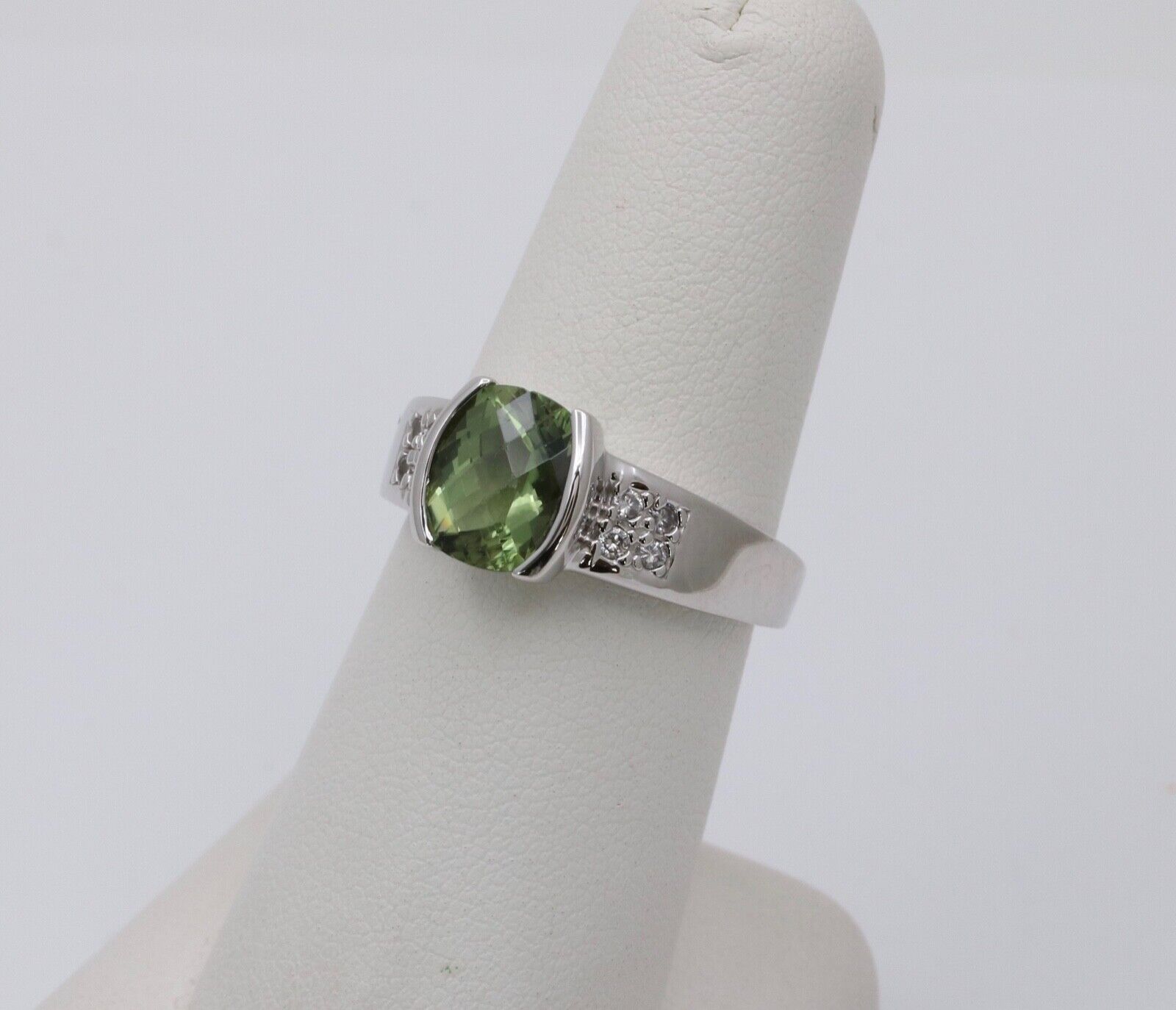 Vintage 14K White Gold Green Tourmaline and Diamond Ring, Engagement Ring