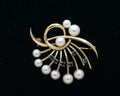 Mikimoto 14K Yellow Gold Sapphires Pearls Brooch Pin