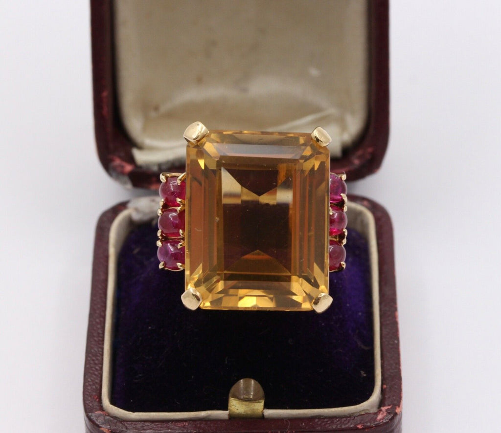Vintage Citrine Rubies 14K Yellow Gold Cocktail Ring