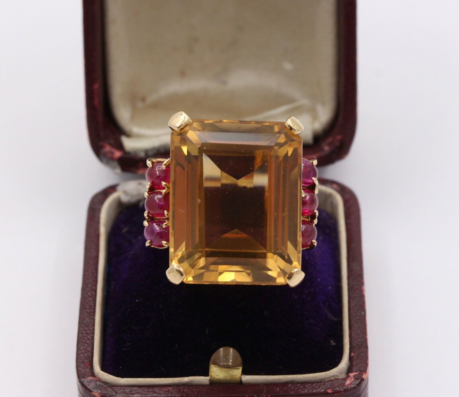 Vintage Citrine Rubies 14K Yellow Gold Cocktail Ring