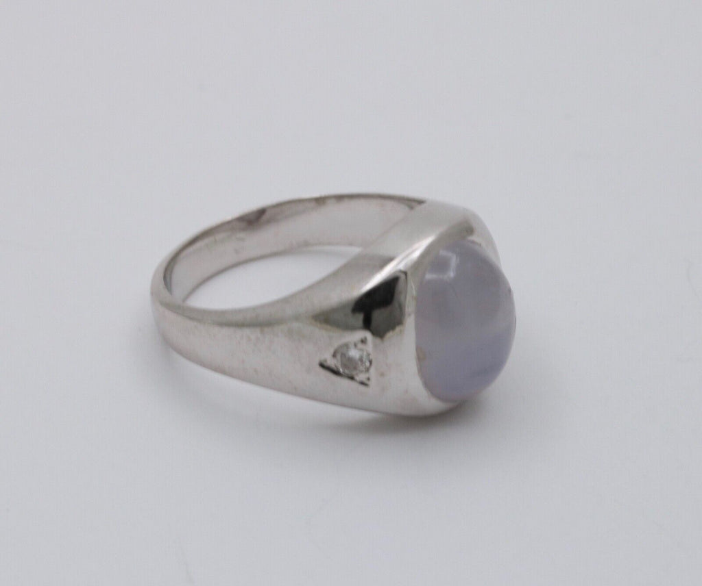 Vintage Star Sapphire Diamonds 14K White Gold Ring