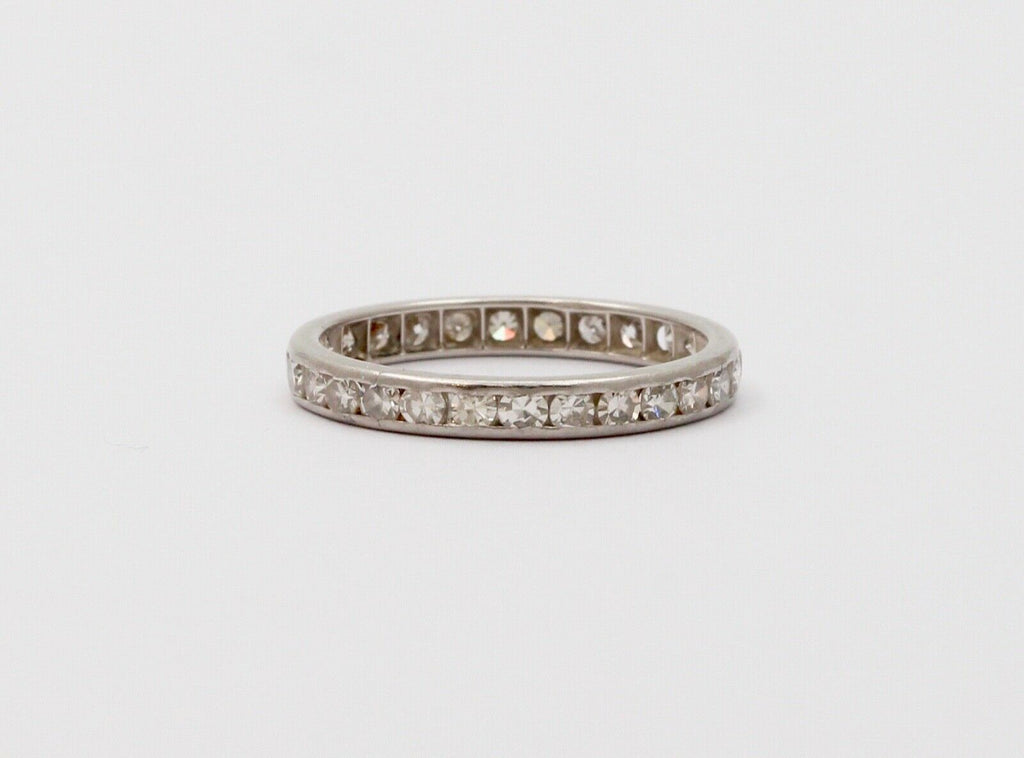 Classic Art Deco 18K White Gold Single Cut Diamonds Eternity Ring, Band , Weddin