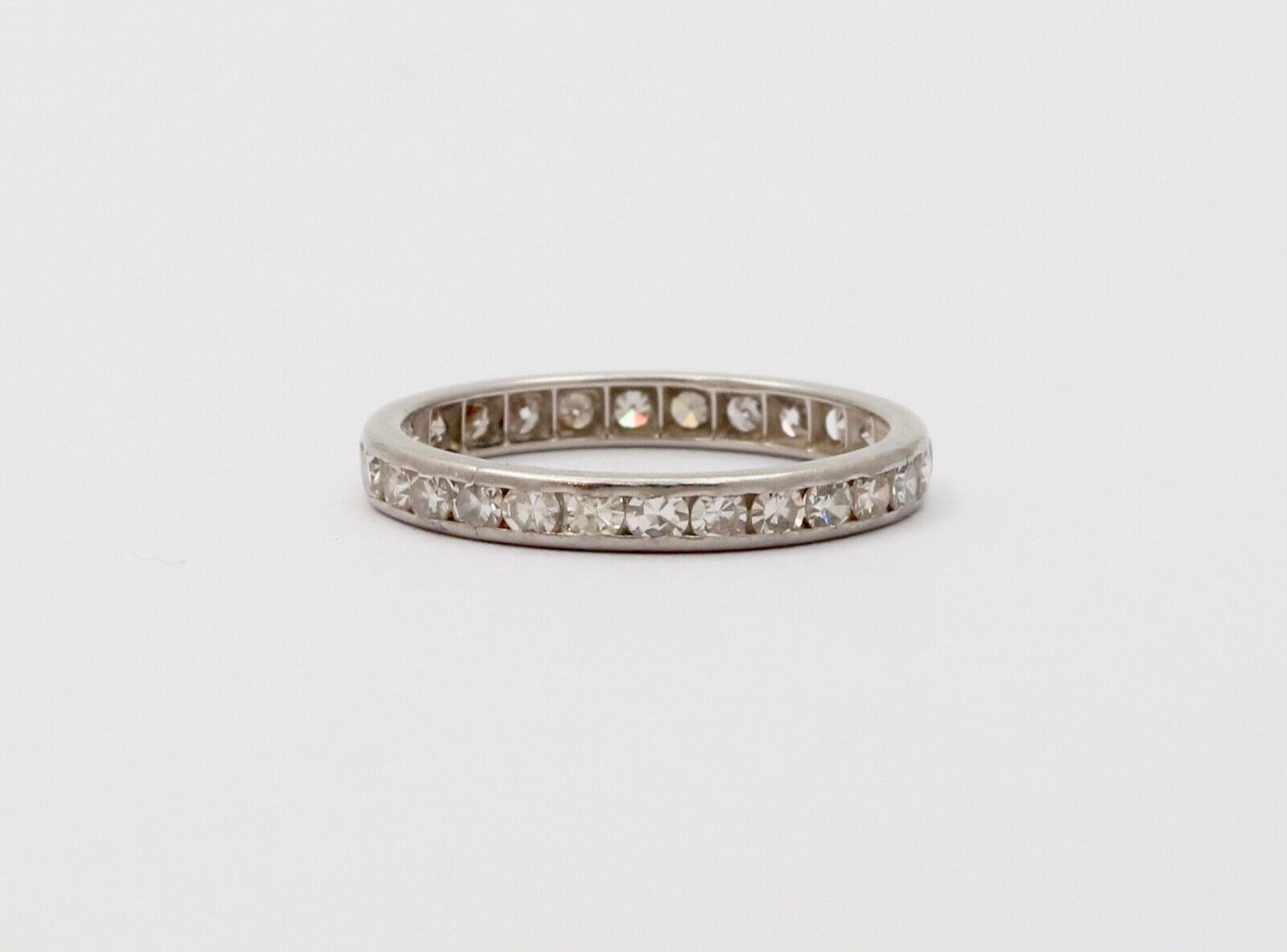 Classic Art Deco 18K White Gold Single Cut Diamonds Eternity Ring, Band , Weddin