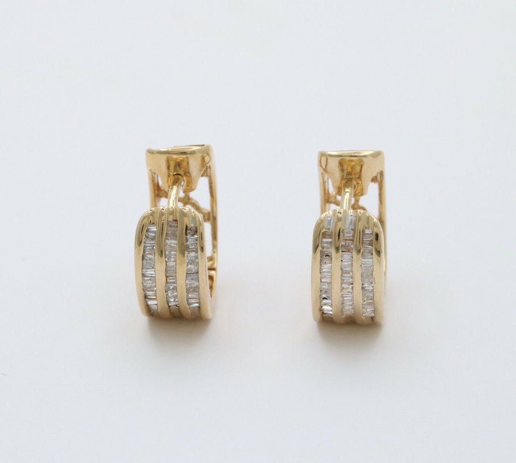 Vintage Hearts Diamonds 14K Yellow Gold Huggie Earrings
