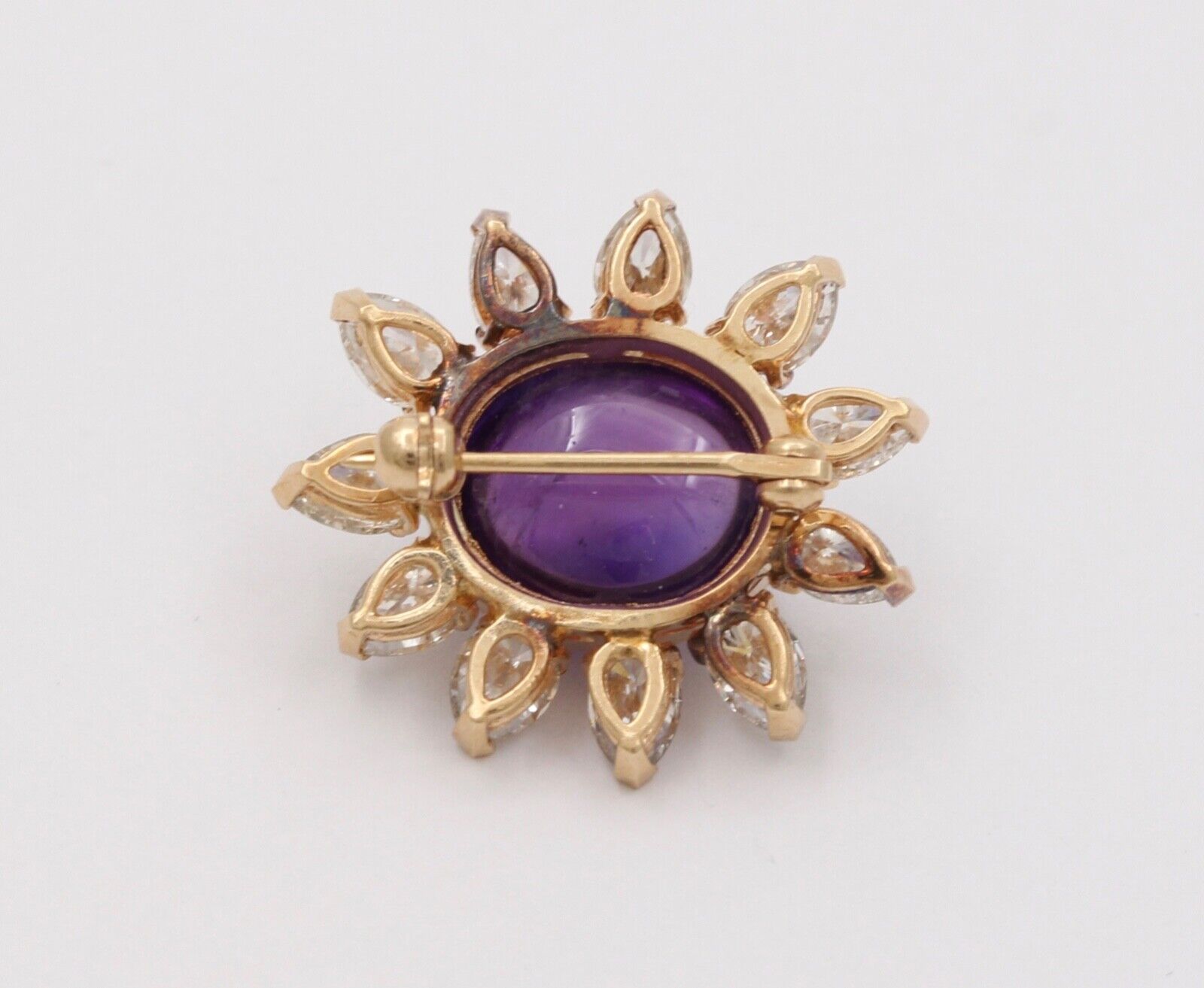 Vintage 14K Yellow Gold Diamond and Amethyst Flower Brooch
