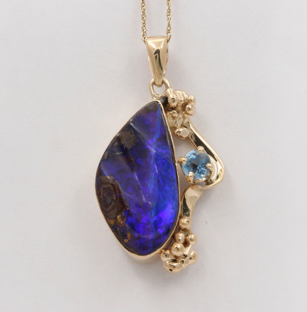 Beautiful Boulder Opal Topaz 14K Yellow Gold Pendant