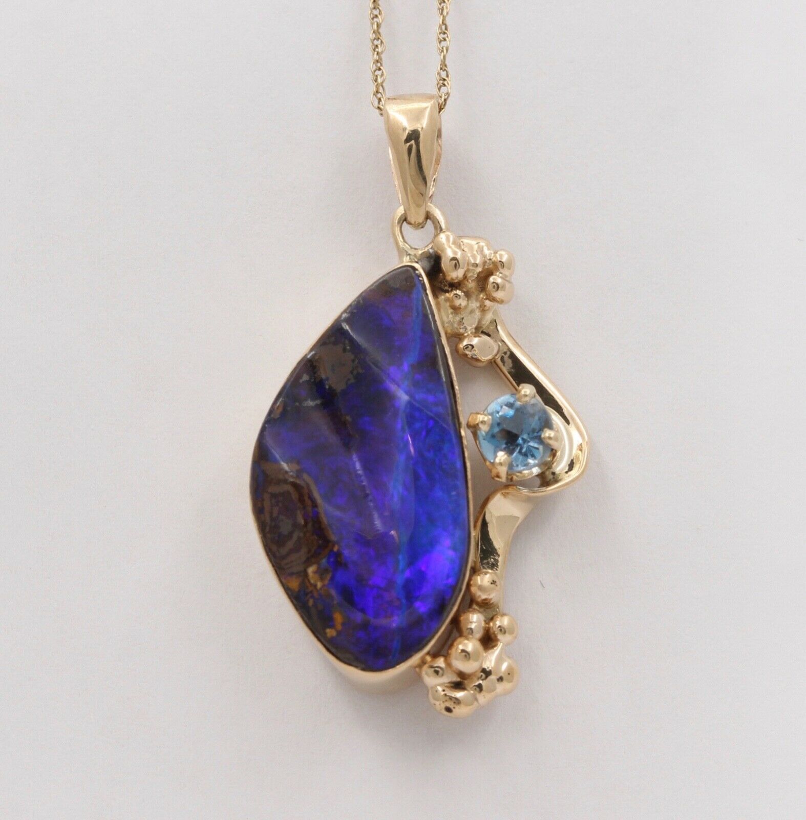 Beautiful Boulder Opal Topaz 14K Yellow Gold Pendant