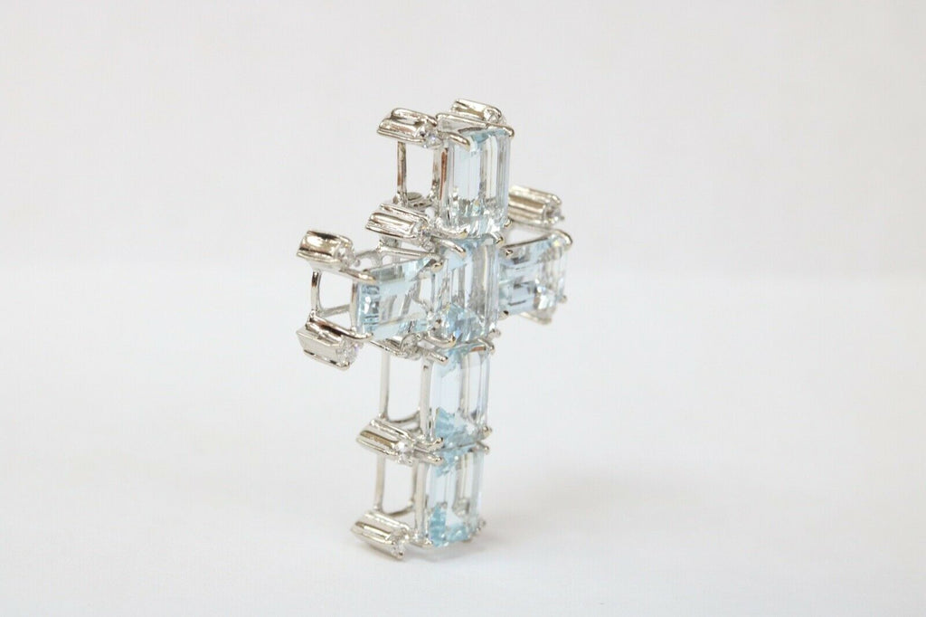 Mid-century Aquamarine & Diamonds Cross Pendant