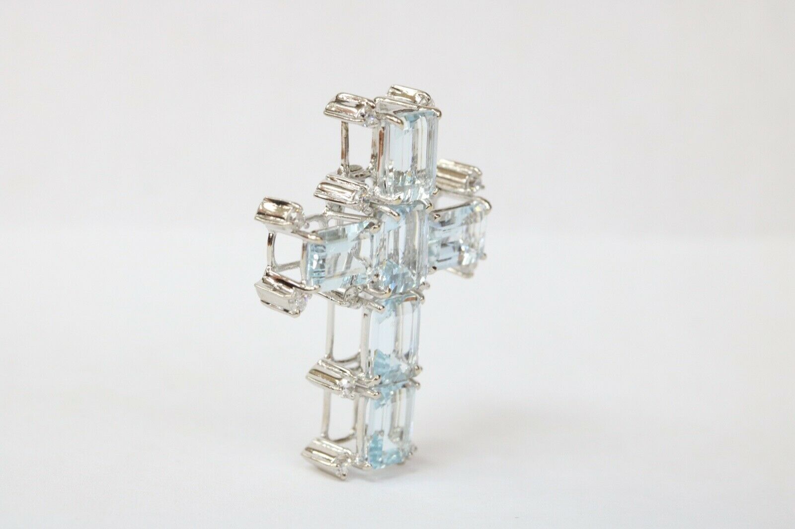 Mid-century Aquamarine & Diamonds Cross Pendant