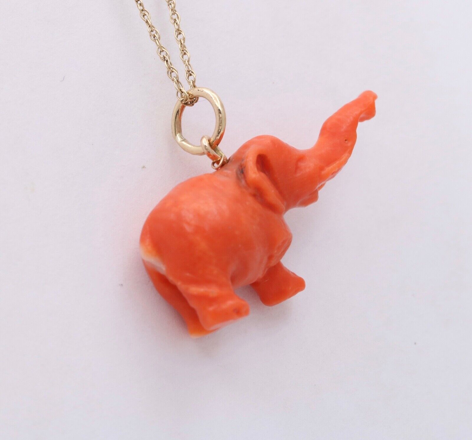 Vintage Coral Elephant 14K Yellow Gold Pendant Charm