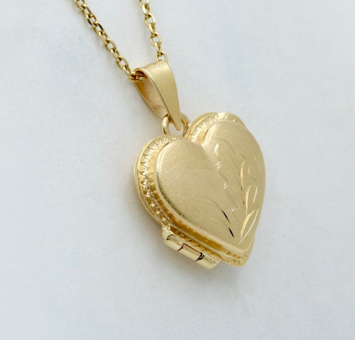 Vintage 14K Yellow Gold Heart Locket Pendant Charm