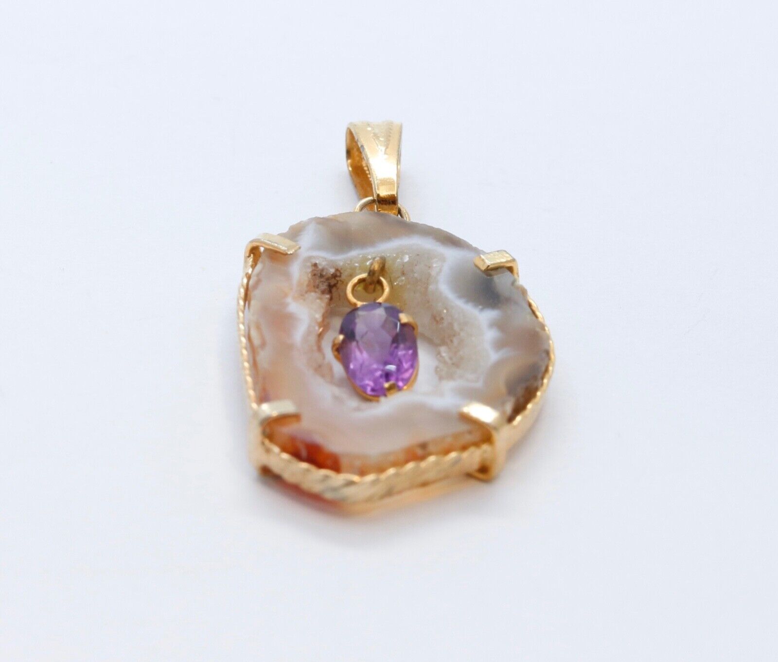 Vintage Agate Geode Crystal & Amethyst February Birthstone Pendant