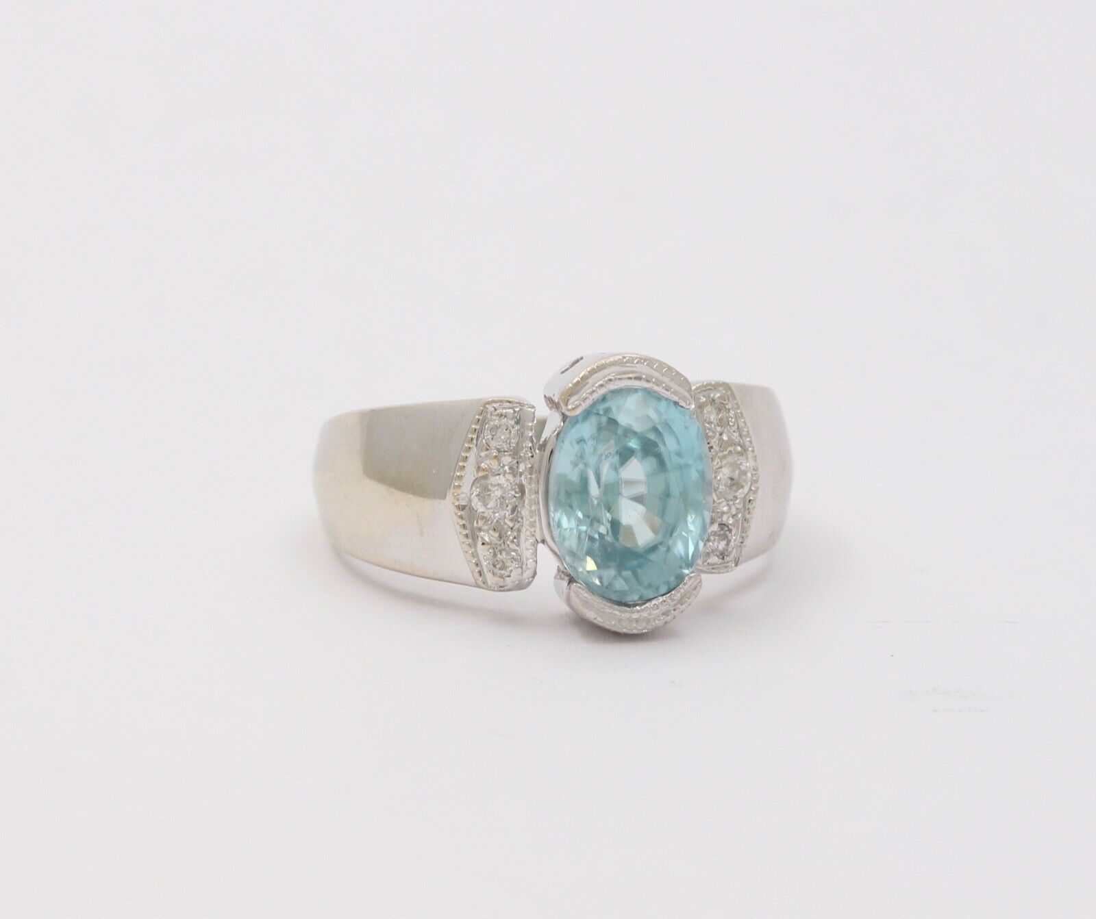 Vintage 14K White Gold Blue Zircon Diamond Ring, Cocktail Ring
