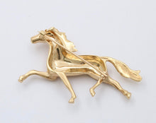 Load image into Gallery viewer, Vintage 14K Yellow Gold Sapphire Riding Horse Brooch
