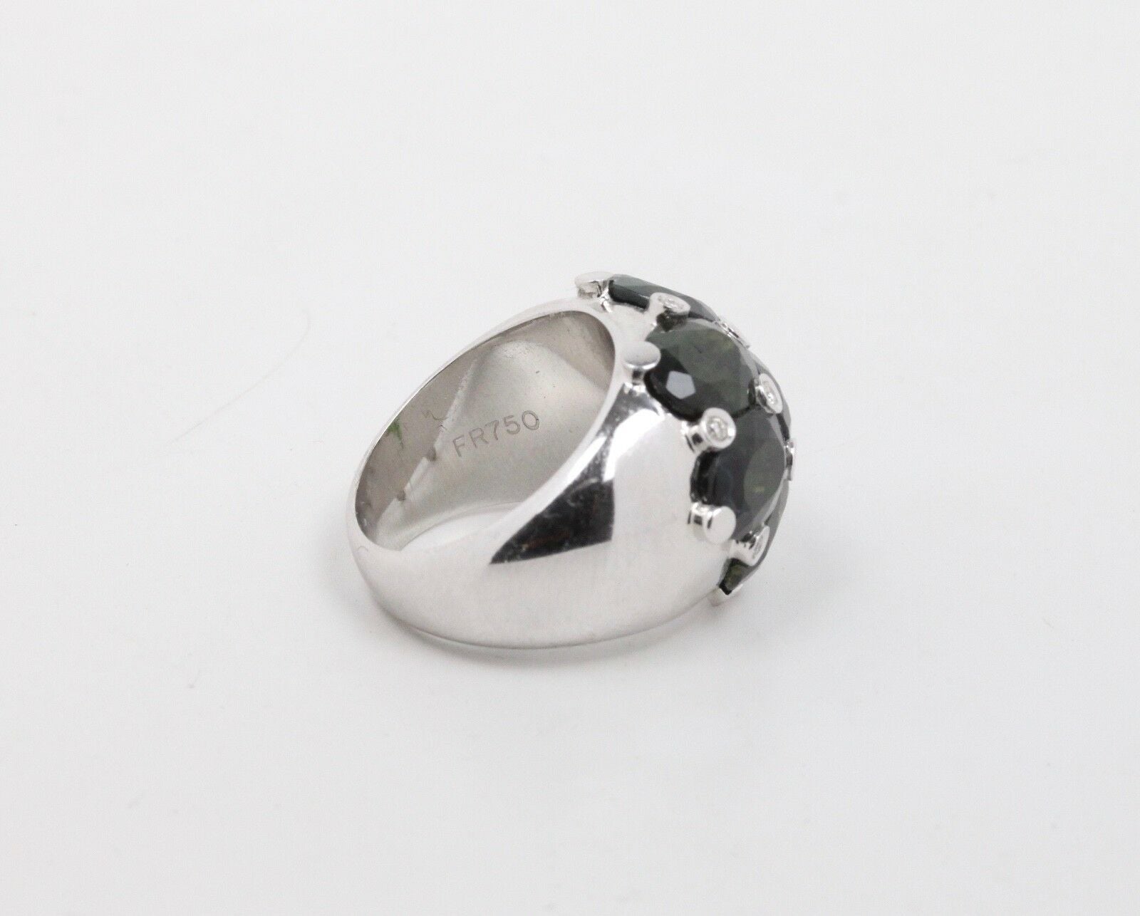Vintage 18K White Gold  Green Tourmaline & Diamonds Dome Ring