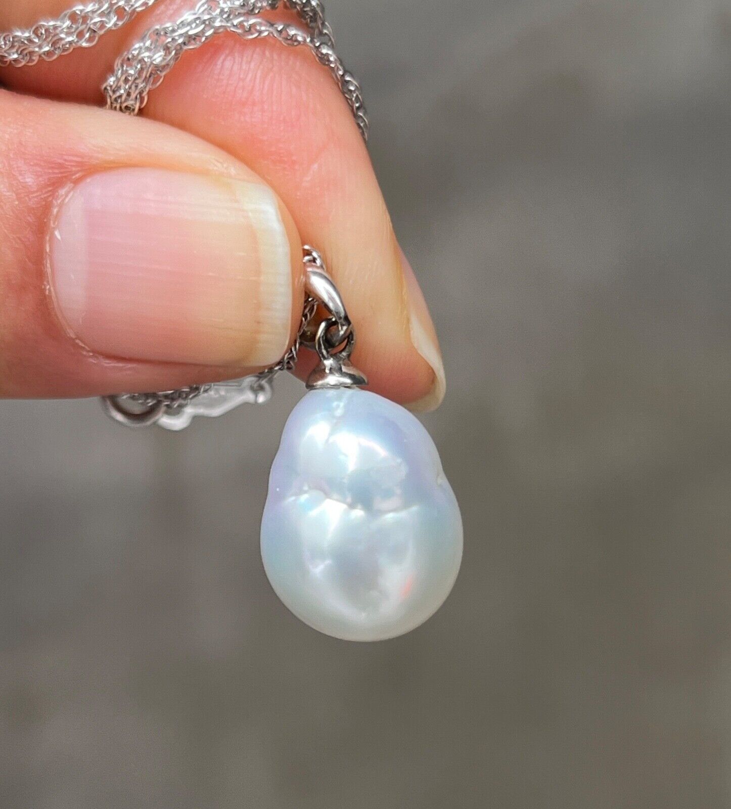 Vintage 14K White Gold Baroque Pearl Pendant, Necklace