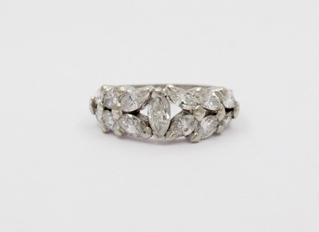 Elegant Vintage Marquise Diamond Platinum Ring Band, Engagement Ring
