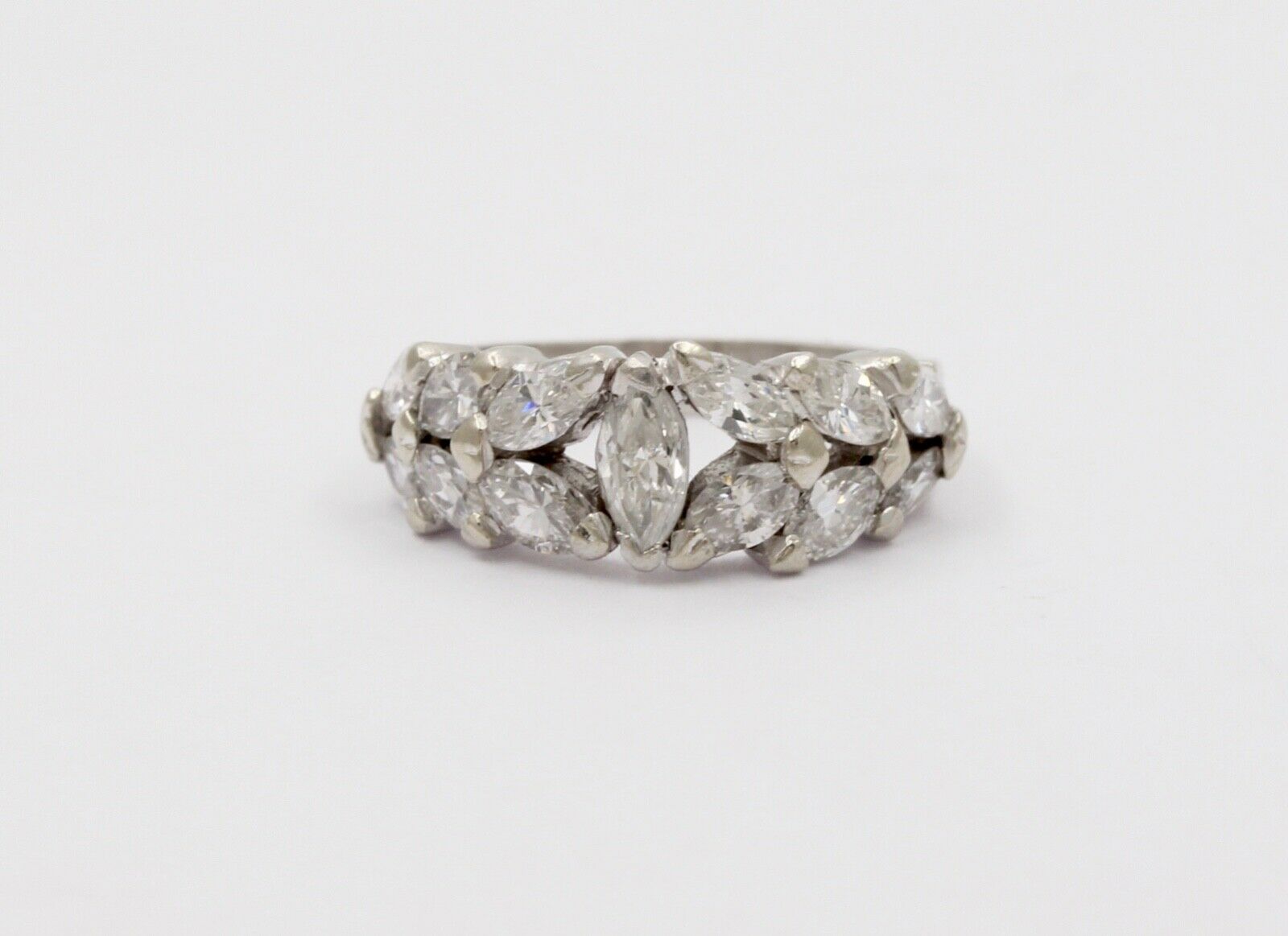 Elegant Vintage Marquise Diamond Platinum Ring Band, Engagement Ring