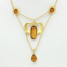 Load image into Gallery viewer, Art Nouveau 14K Yellow Gold Citrine Pearl Enamel Pendant Necklace
