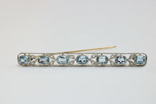 Load image into Gallery viewer, Look!! Art Deco Aquamarine Platinum 14K White Gold Bar Brooch Pin
