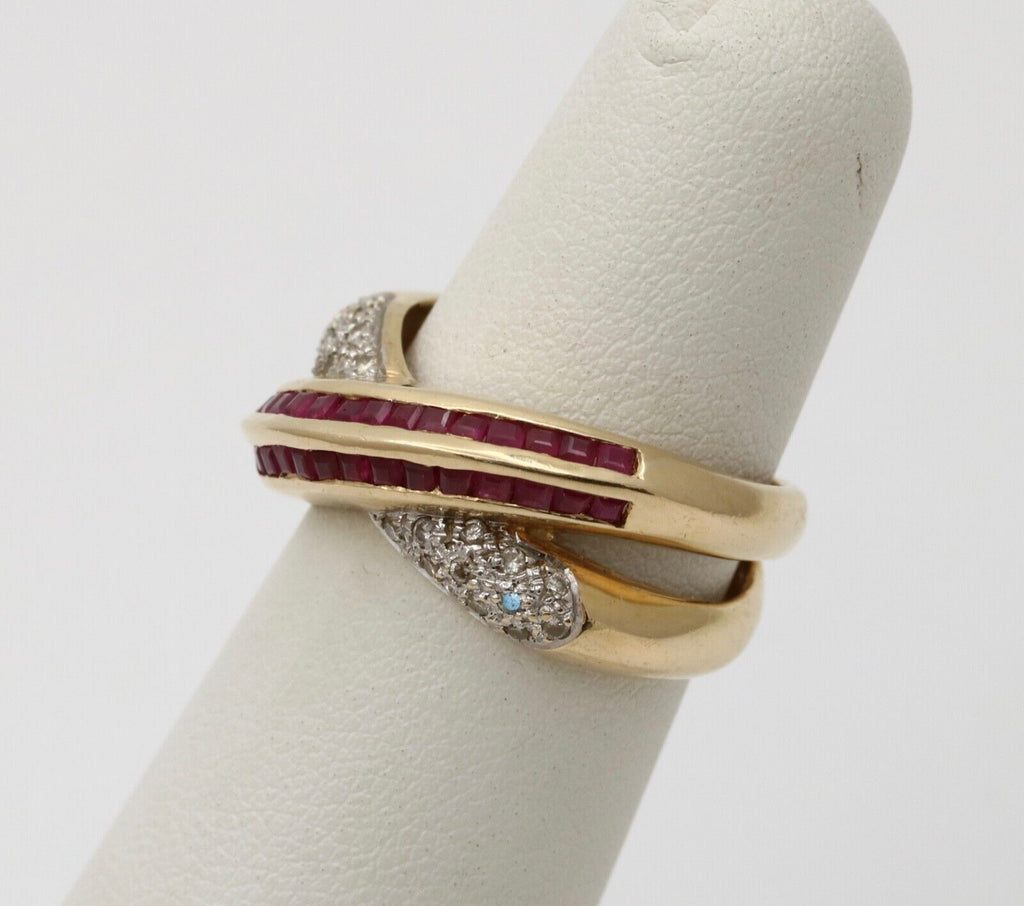 Vintage 14K Gold Ruby and Diamond Bypass Ring Band