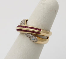 Load image into Gallery viewer, Vintage 14K Gold Ruby and Diamond Bypass Ring Band
