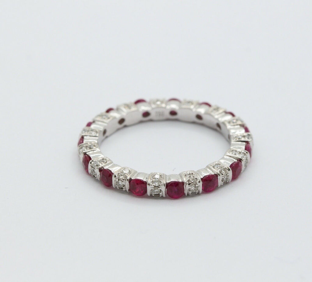 Ladies 18K White Gold Diamonds Rubies Stacking Eternity Band