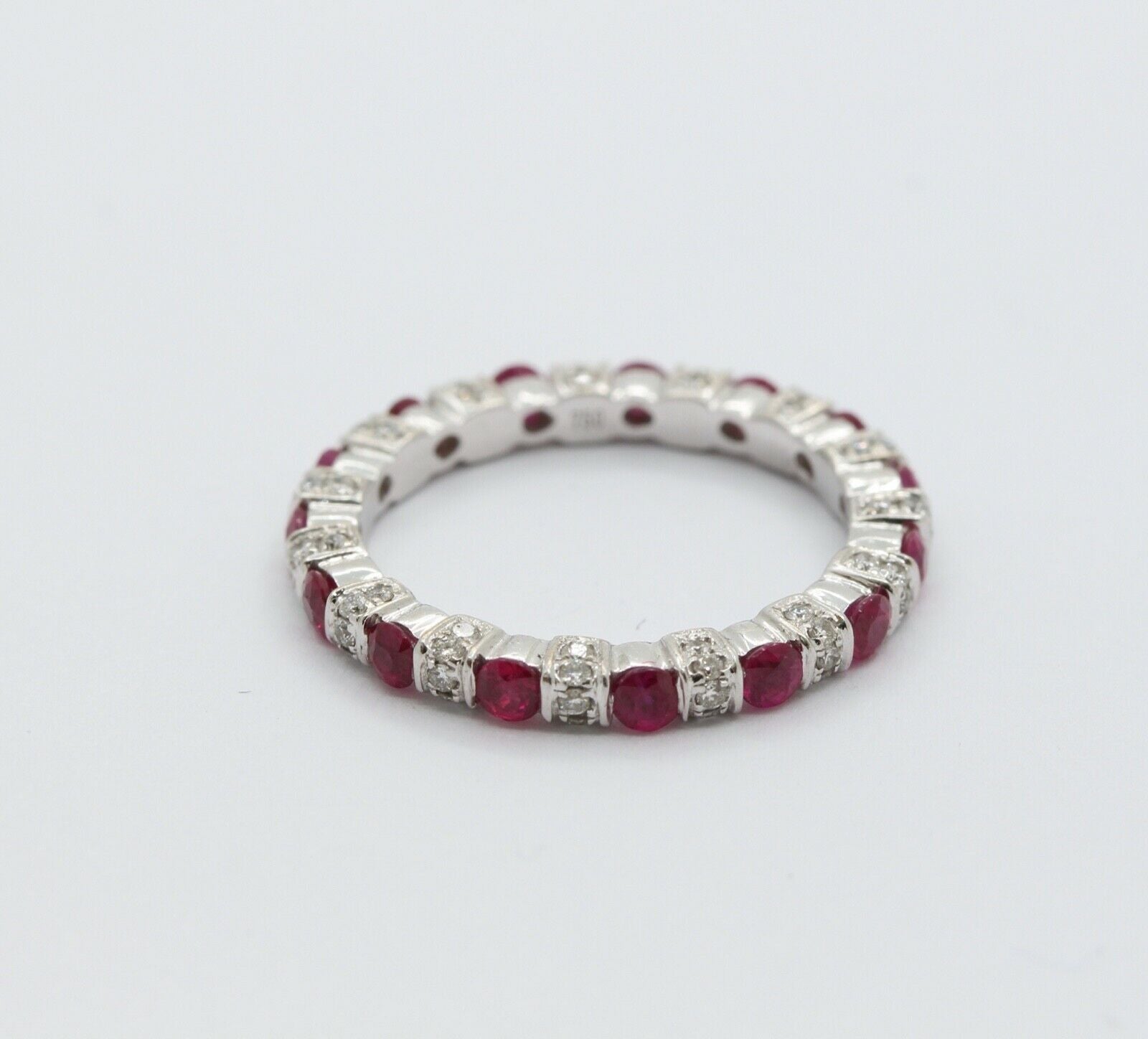 Ladies 18K White Gold Diamonds Rubies Stacking Eternity Band