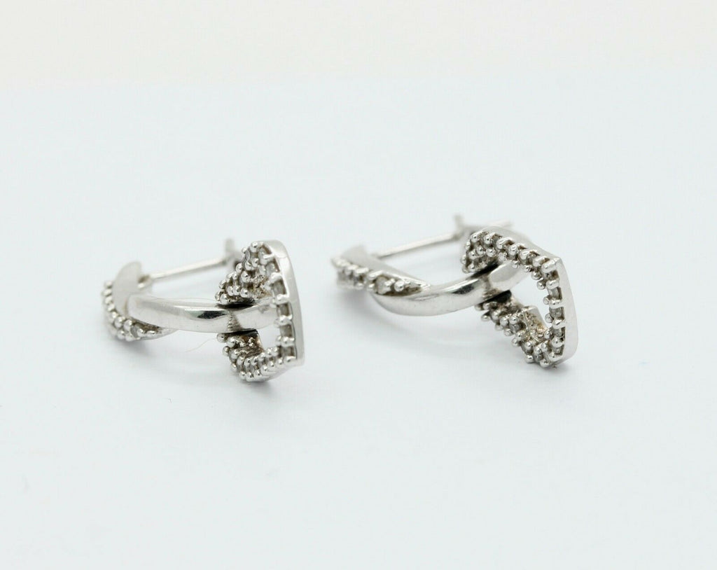 Vintage 10K White Gold Diamond Heart Drop Earrings