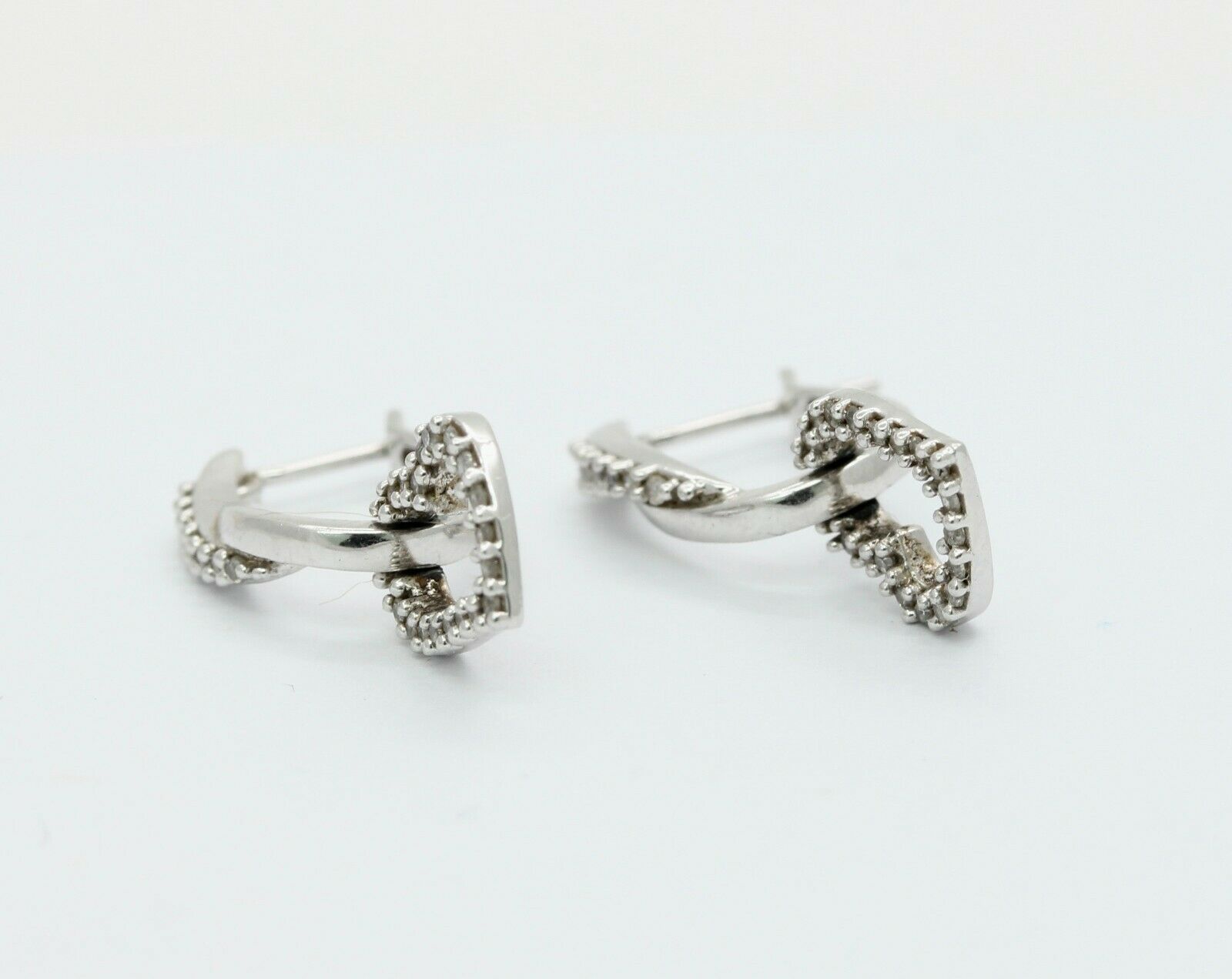 Vintage 10K White Gold Diamond Heart Drop Earrings
