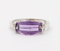 Vintage Amethyst Diamonds 10K White Gold Ring